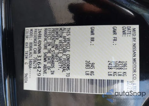 2022 Nissan Altima Sv Fwd из США, поврежденный, VIN 1N4BL4DV0NN316429